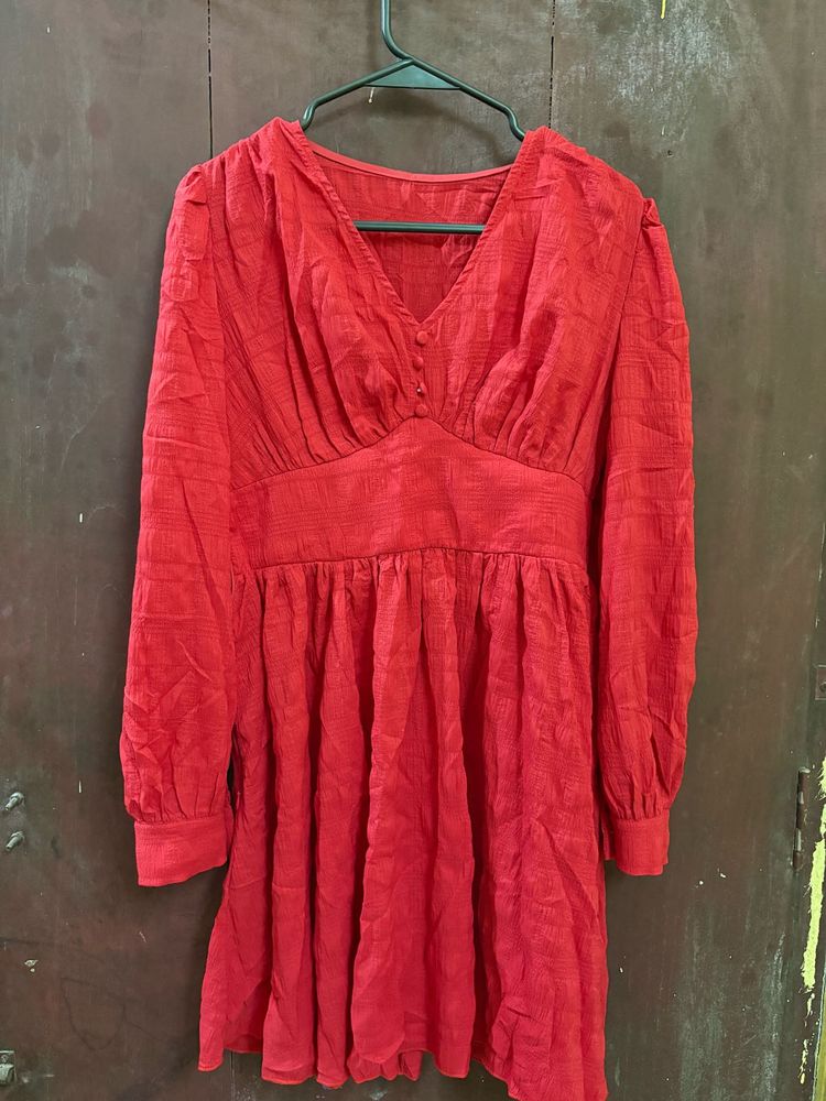 Vibrant Red Textured Mini Dress