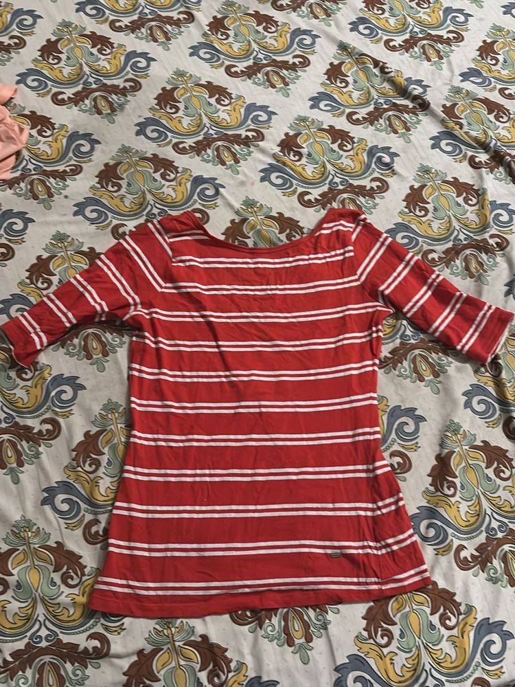 Red and White Striped Top