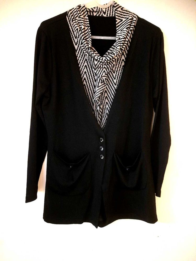 Chic Black Cardigan with Scarf style