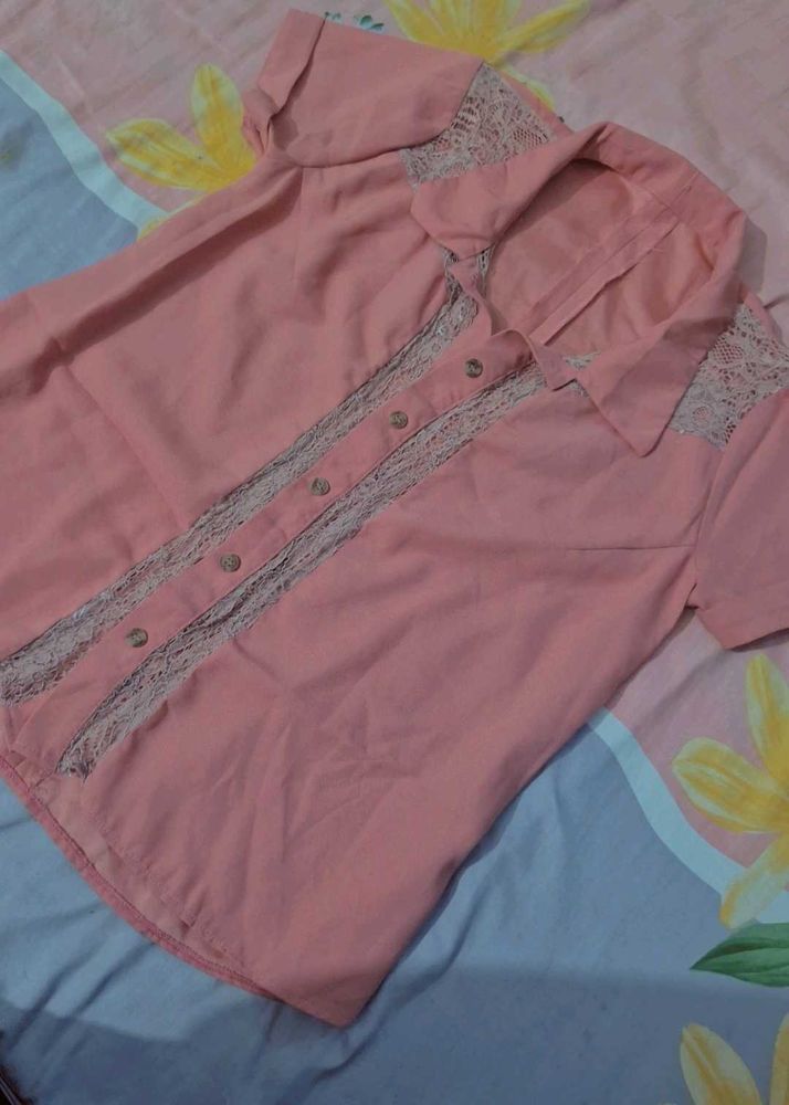 peach short sleeve shirt