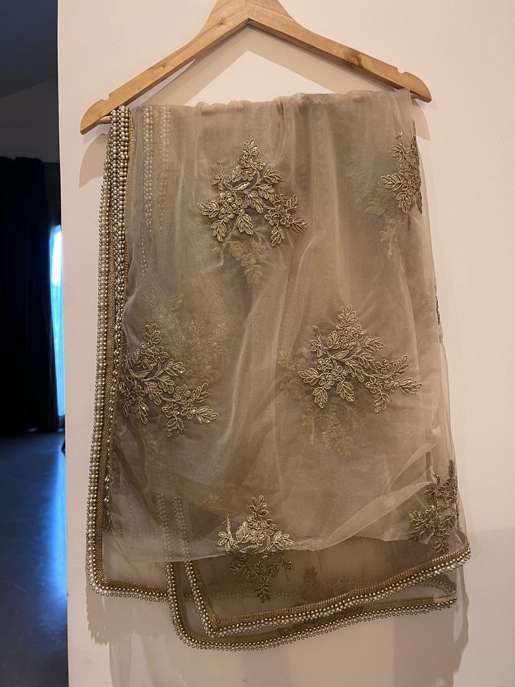 Embroidered Net Dupatta with Pearls