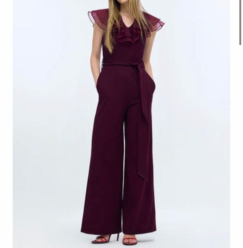 Elegant Burgundy Ruffle Jumpsuit