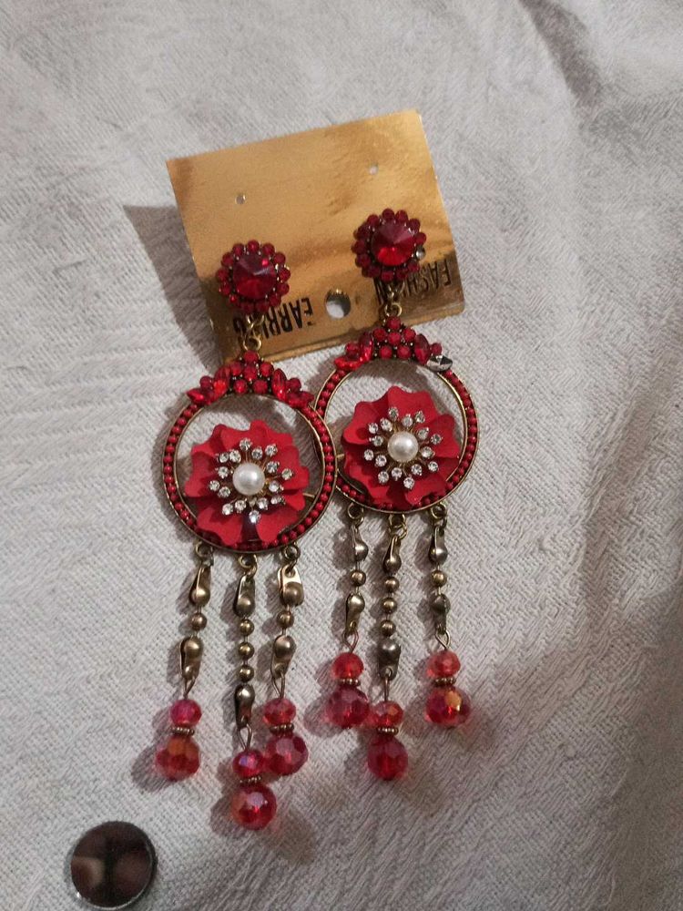 Stunning Red Floral Dangle Earrings