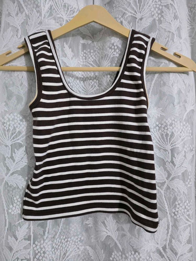Brown &amp; White Striped Tank Top