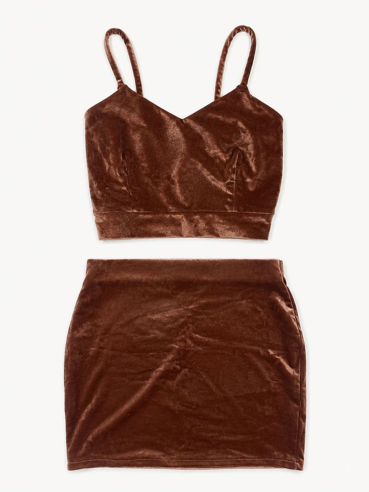 Velvet Crop Top and Skirt Set