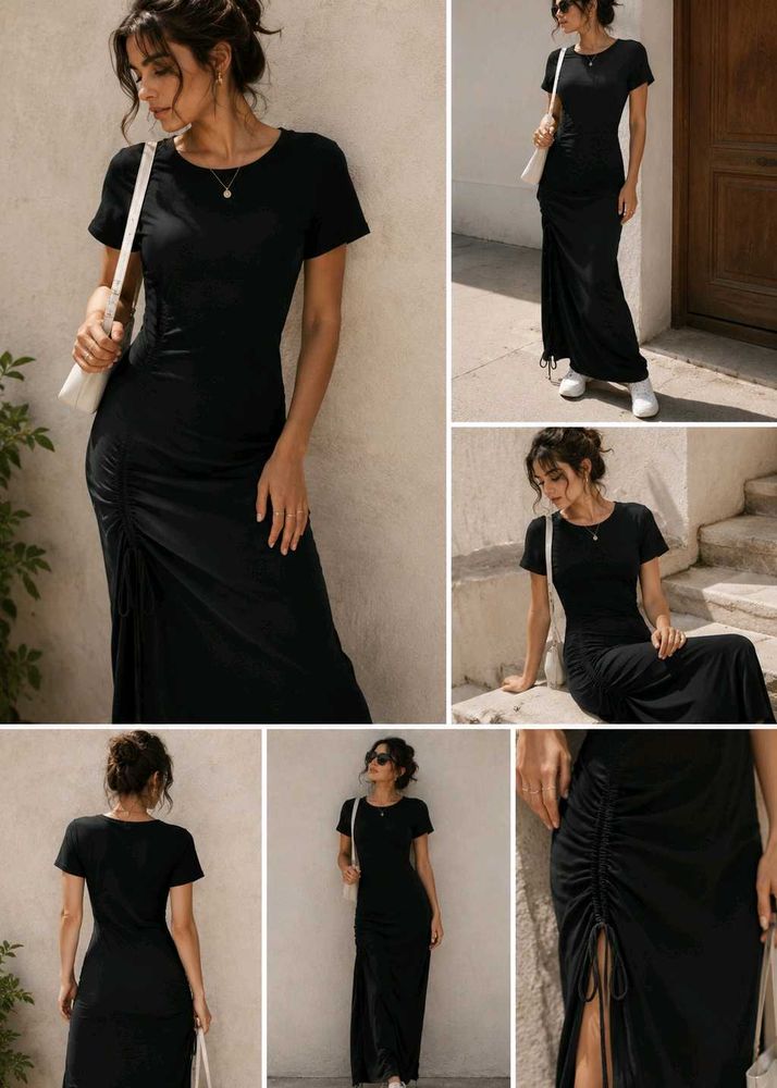 Chic Black Ruched Maxi Dress