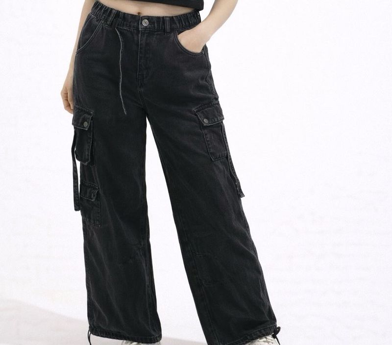 Washed Grey Black Cargo Pants