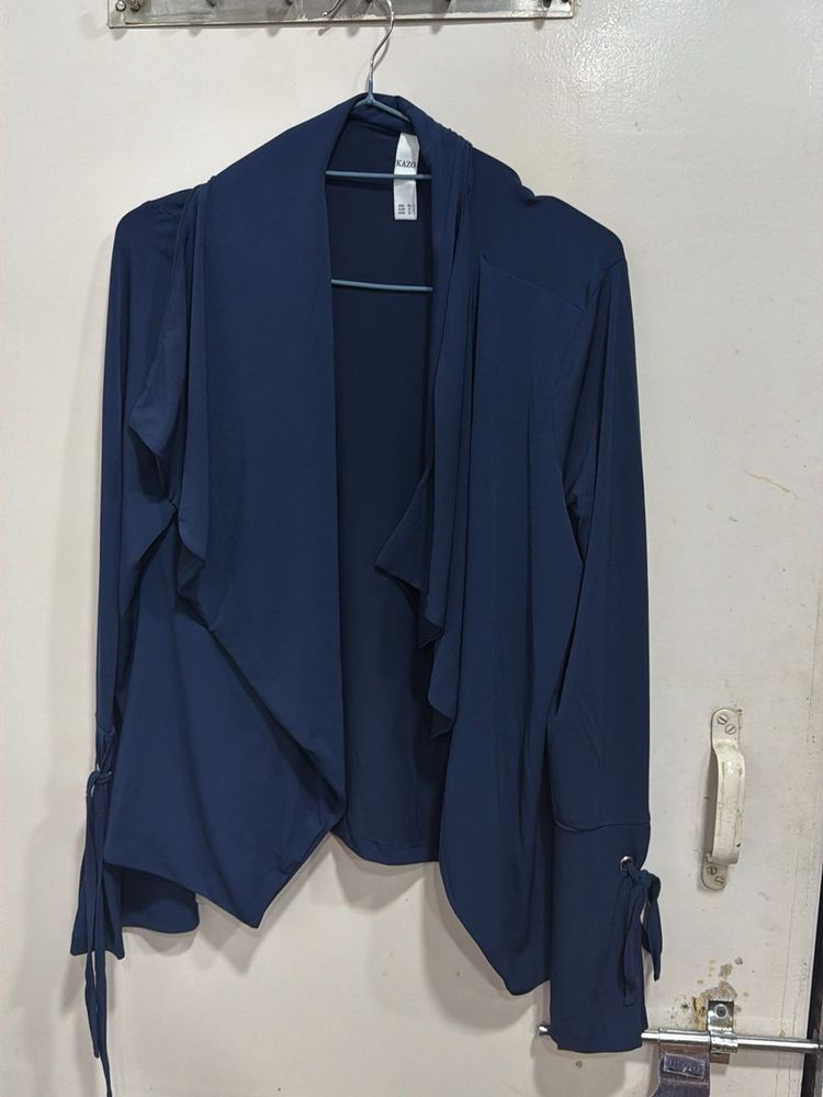 Navy Blue Open Front Drape Cardigan