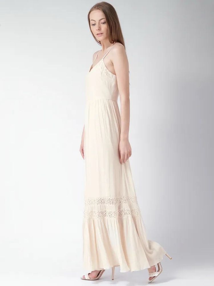 Cream Lace Trim Maxi Dress