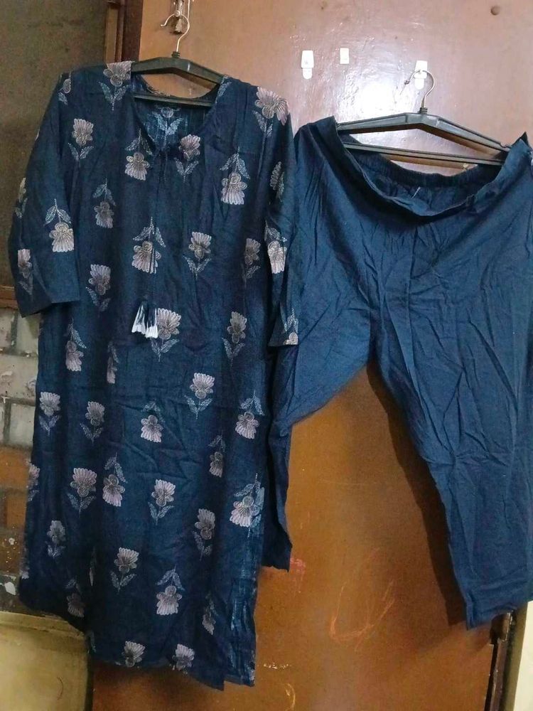 Blue Floral Kurta with Pants Set
