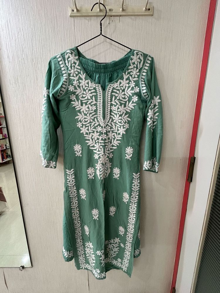 Sea Green Embroidered Kurta