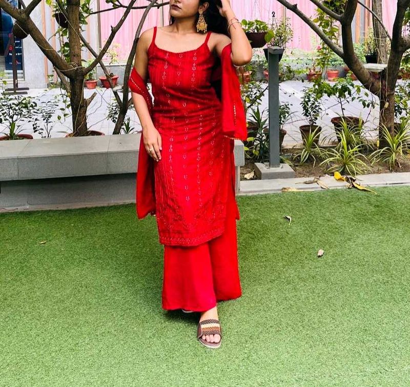 Red sharara suit set
