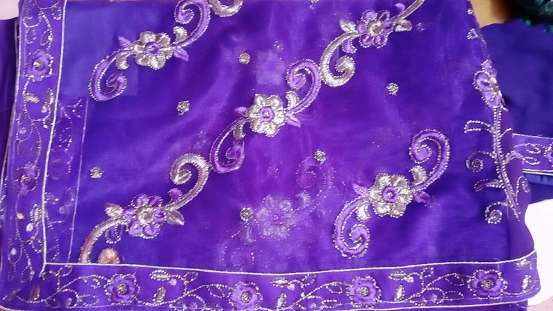 Purple Embroidered Saree
