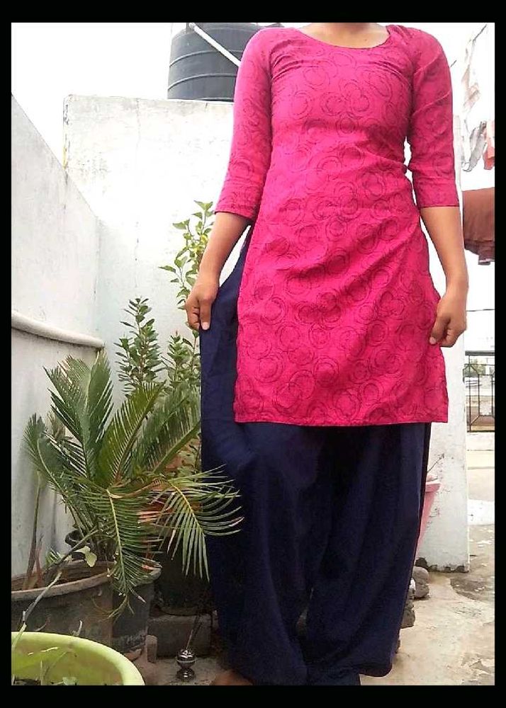 Stylish Pink Kurta with Navy Blue Palazzo