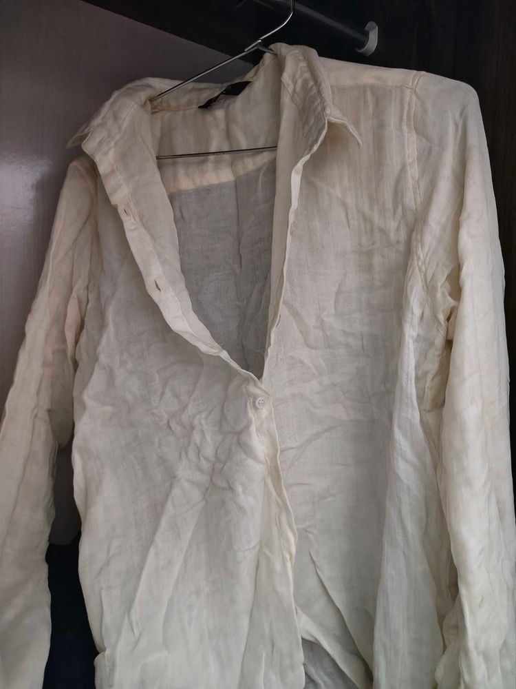 Cream Linen Button-Up Shirt