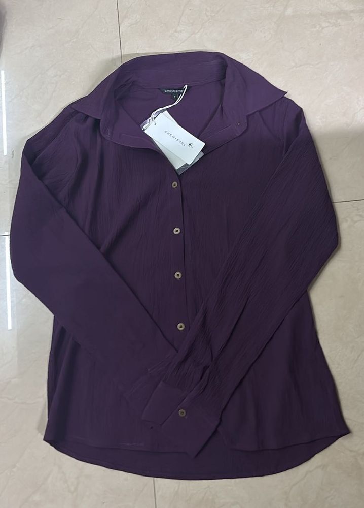 Chic Purple Textured Button-Up Shirt
