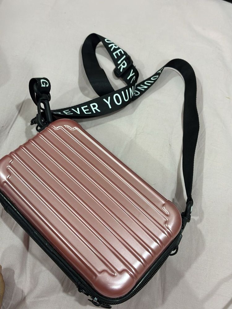 Rose Gold Mini Suitcase Crossbody Bag
