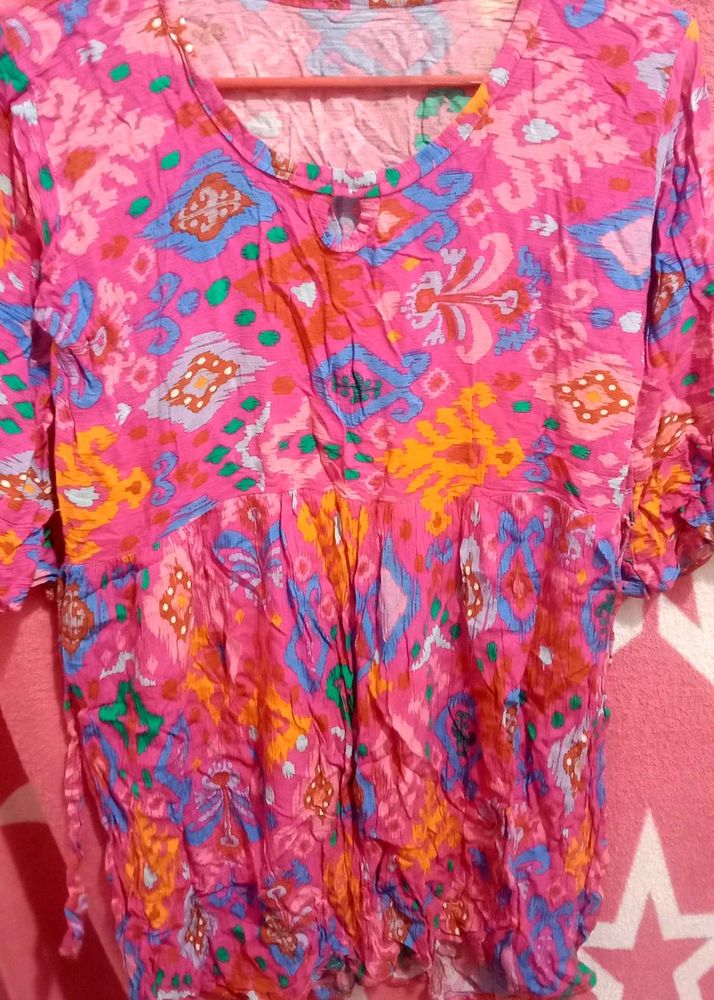 Vibrant Pink Ethnic Print Kurta