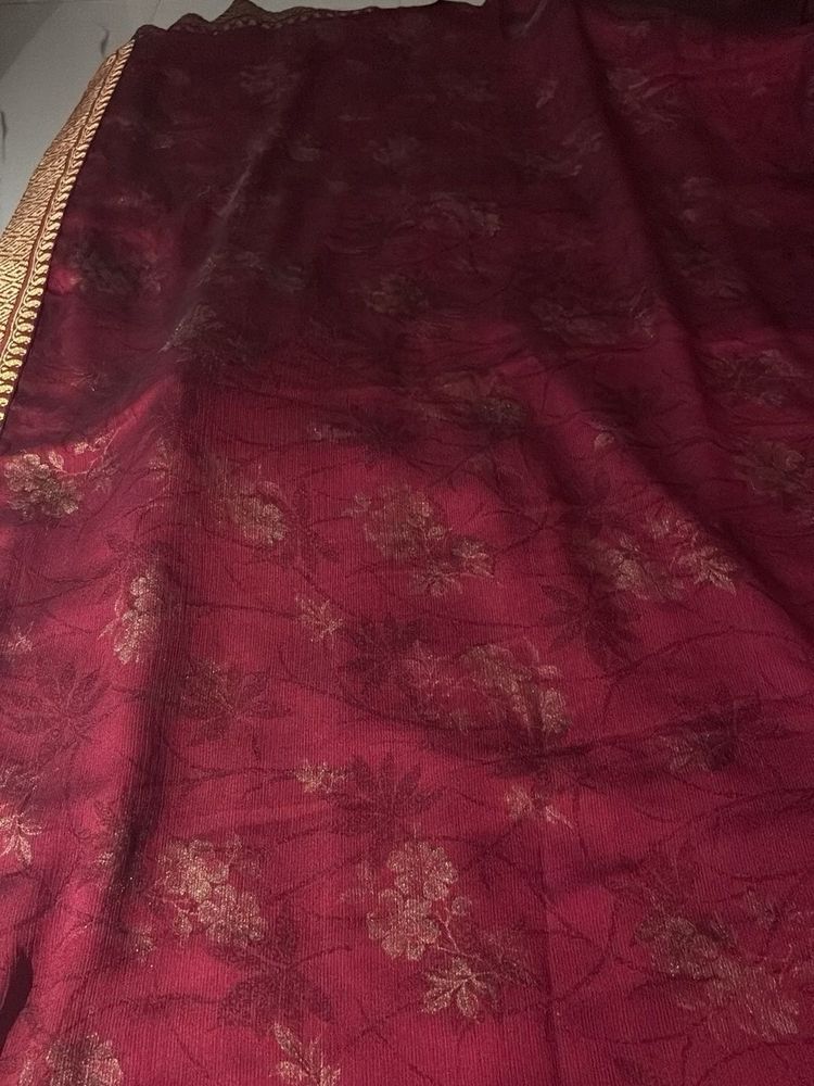 Maroon Floral Print Saree