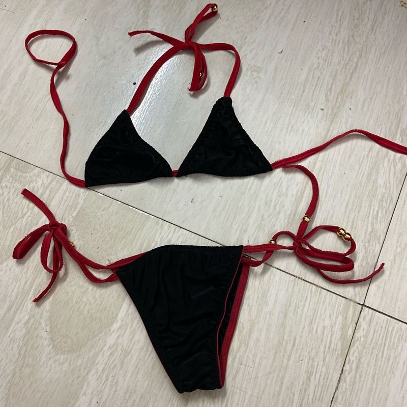 Black &amp; Red Halter Bikini Set