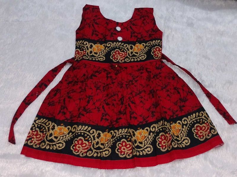 Cute Red Cotton Frock