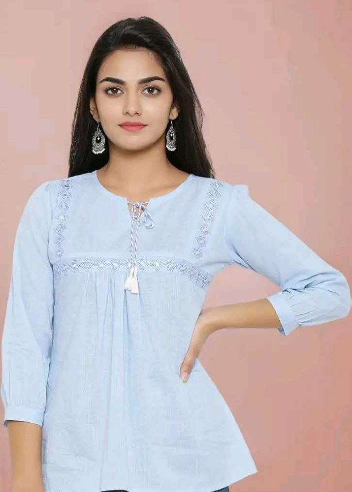 Cute Blue Tunic Top with Embroidery