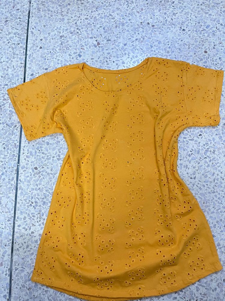 Yellow Eyelet Top