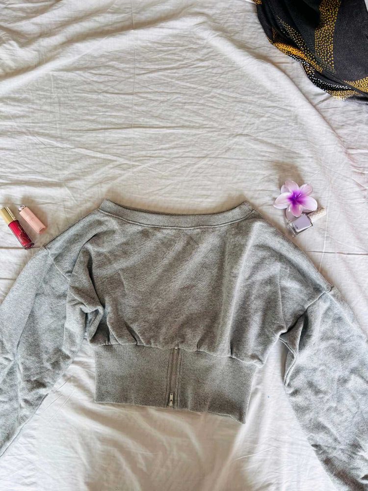Grey Long Sleeve Cropped Sweatshirt