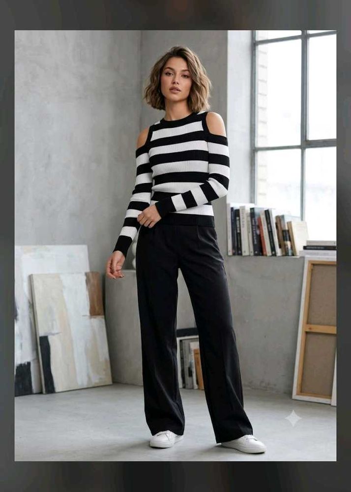 Striped Cold Shoulder Sweater Top