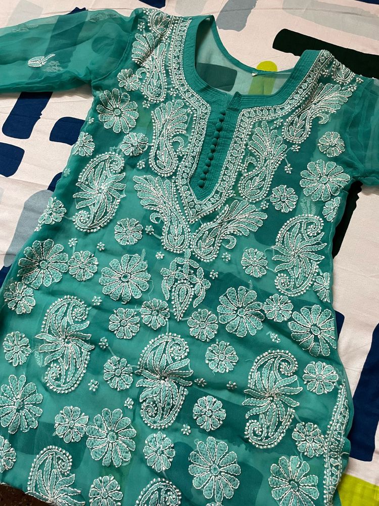 Chikankari Embroidery Green Kurta