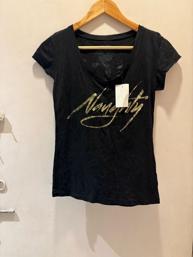 Black Graphic V-Neck T-Shirt
