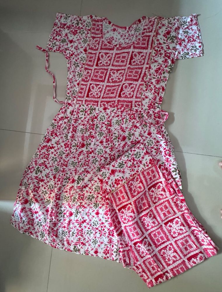 Women's Red &amp; White Printed Kurta Set