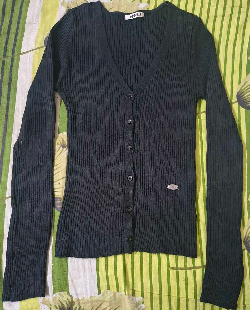 Ribbed V-Neck Cardigan