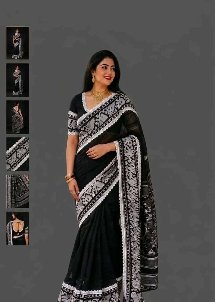 Elegant Black &amp; White Saree