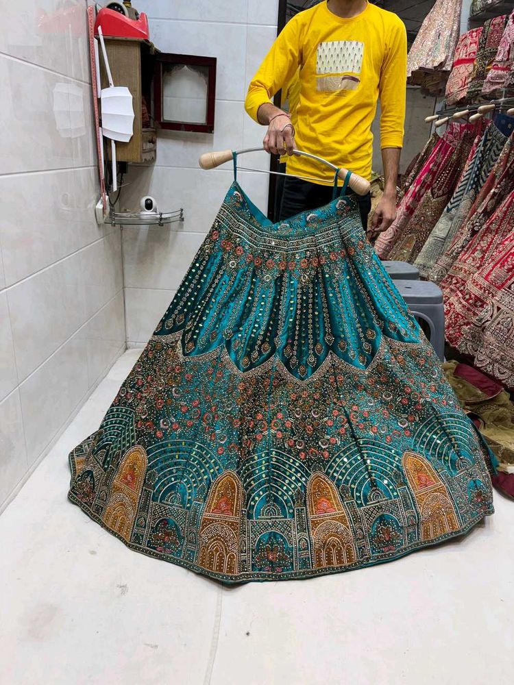 Stunning Teal Embroidered Lehenga Skirt