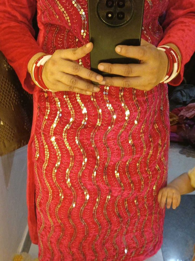 Sparkling Red Kurta Set