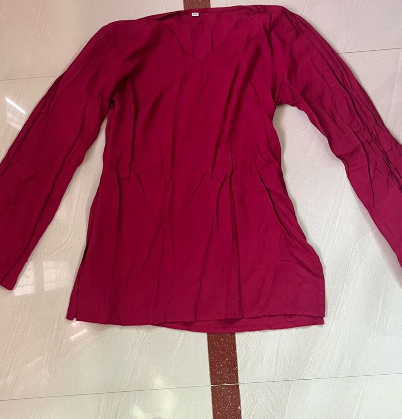V-Neck Long Sleeve Kurta Top
