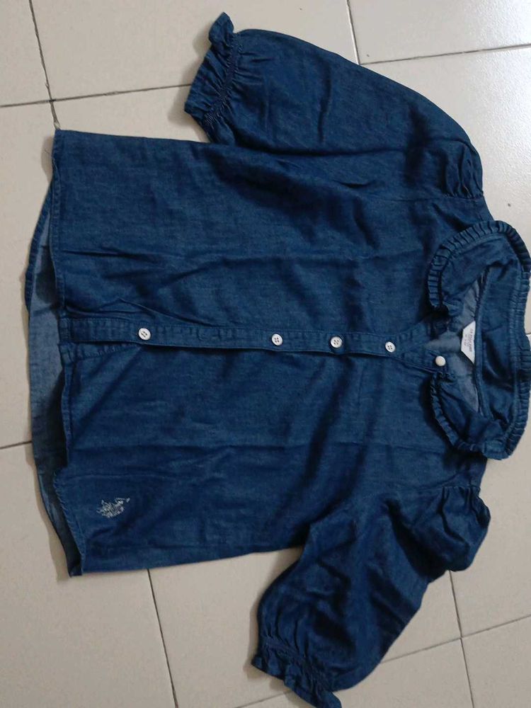 Blue Denim Puff Sleeve Top