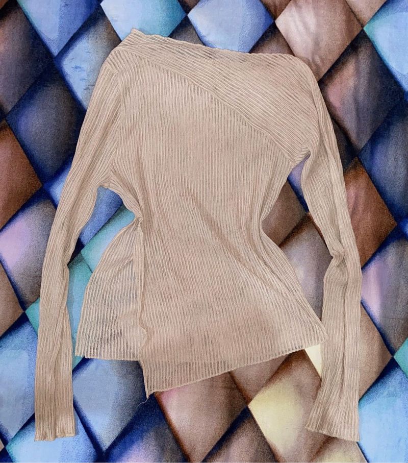 Sheer Ribbed Long Sleeve Top