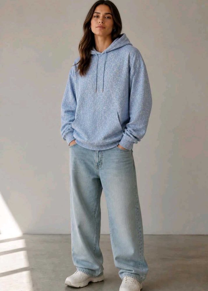 Stylish Blue Graphic Print Hoodie