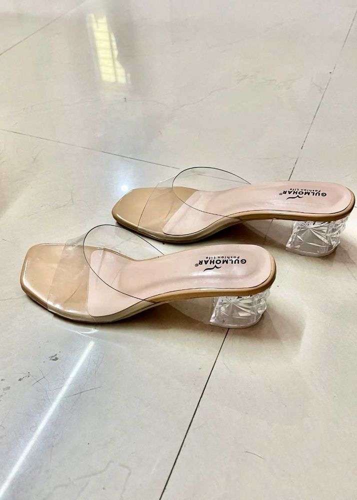 Clear Heel Mules with crystal block heels
