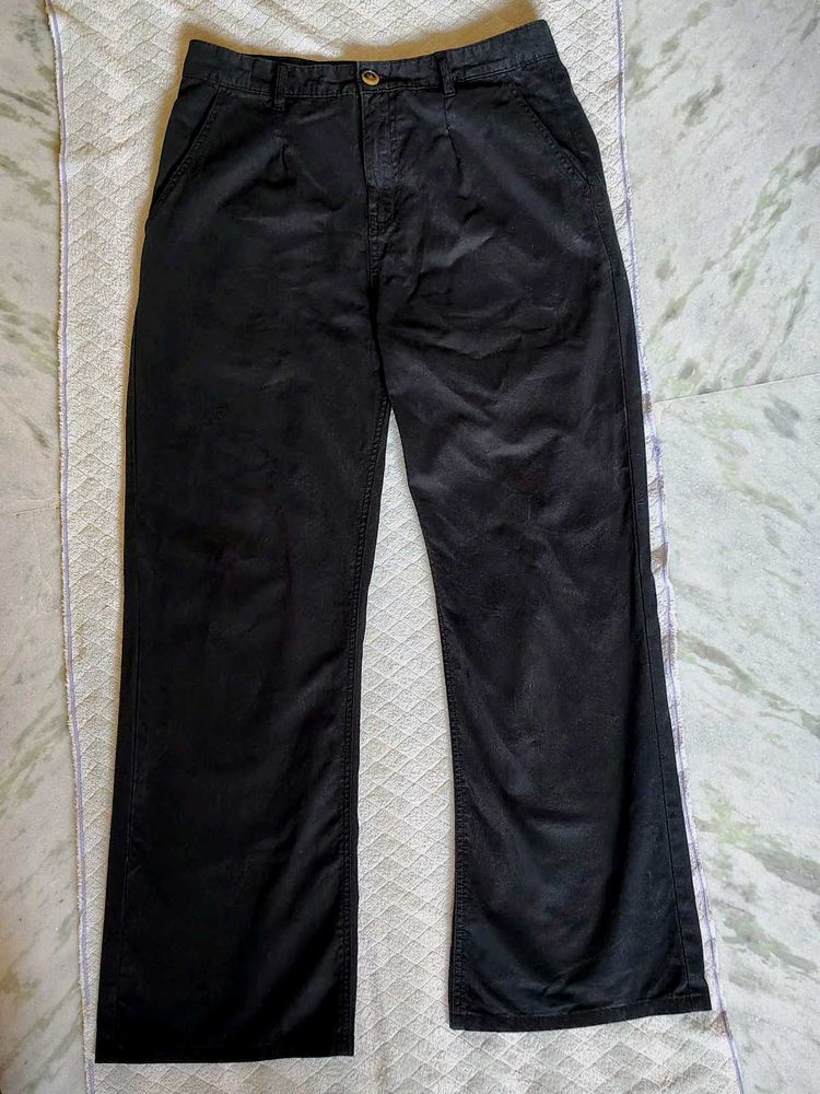 Solid Black men wide leg cotton pant