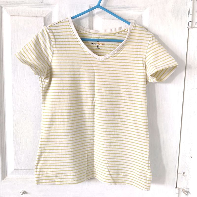 White And Lime Colour Striped Tshirt