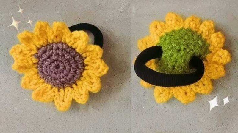 Handmade Crochet Sunflower Hair Tie