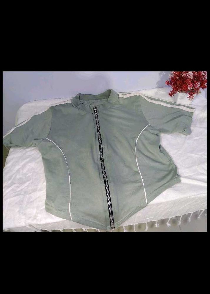 Sage Green Zip-Up Athletic Top