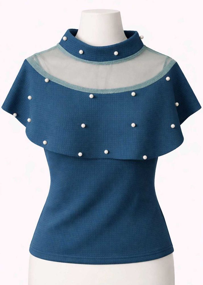 Stylish Blue Pearl Embellished Top
