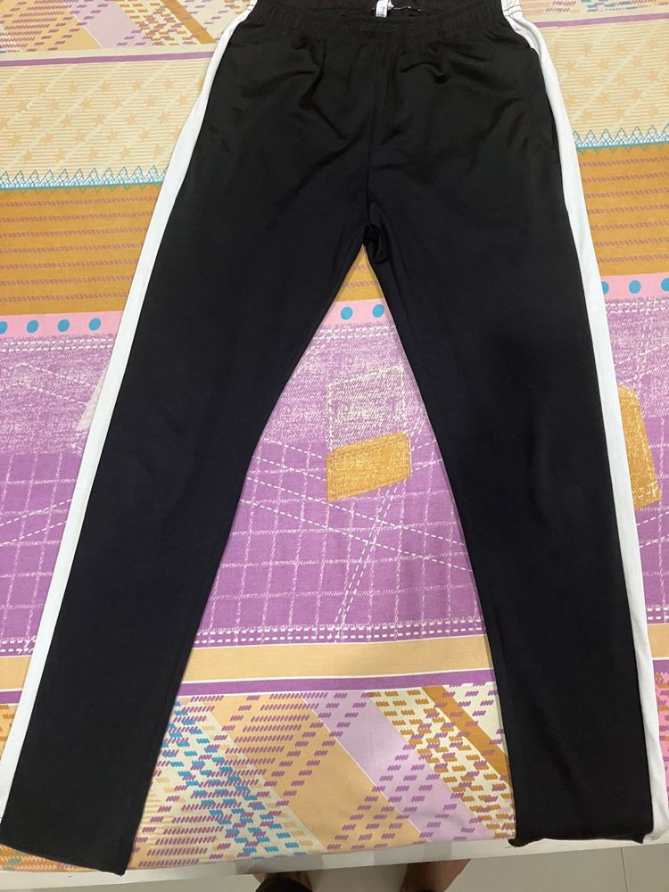 Black &amp; White Striped Track Pants