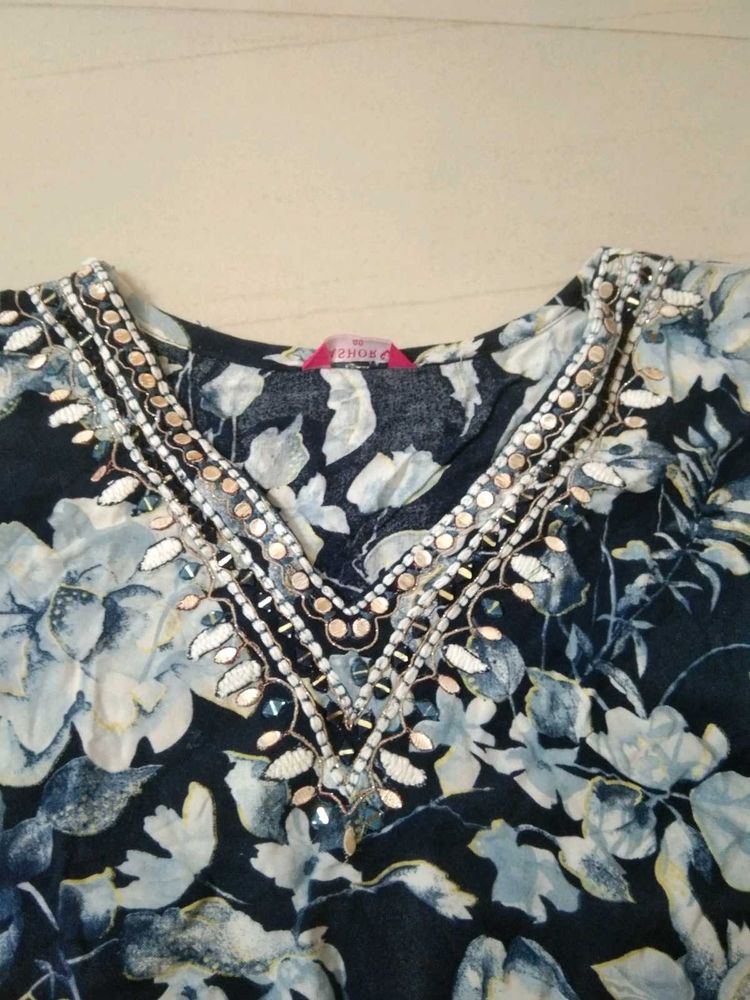 Embellished Floral Print Kurta