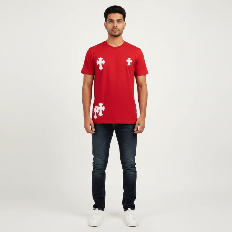 Red T-Shirt with Cross Emblems made in USA