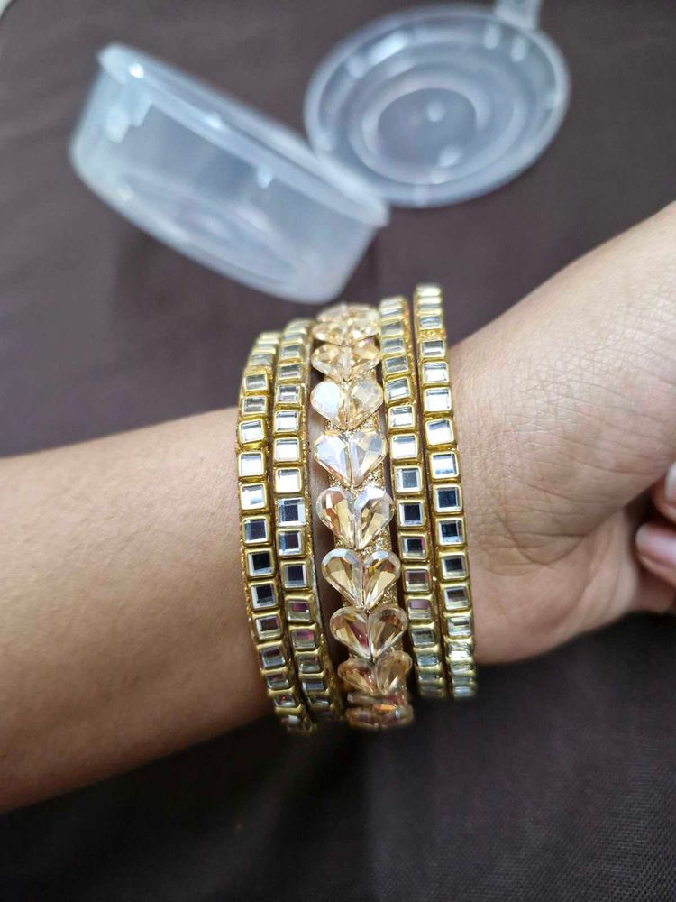 Beautiful Golden Bangles with Heart Detailing- new